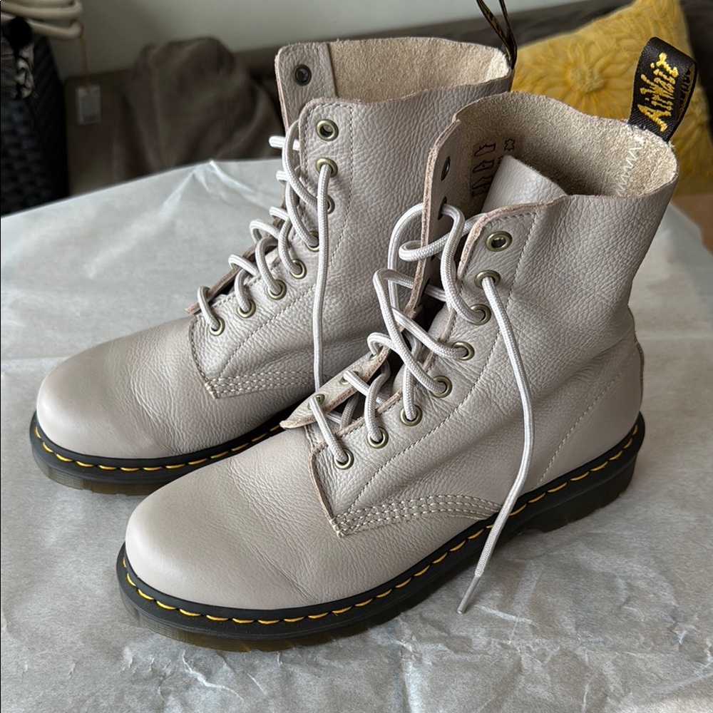 Dr. Martens Pebble Gray Leather Boots